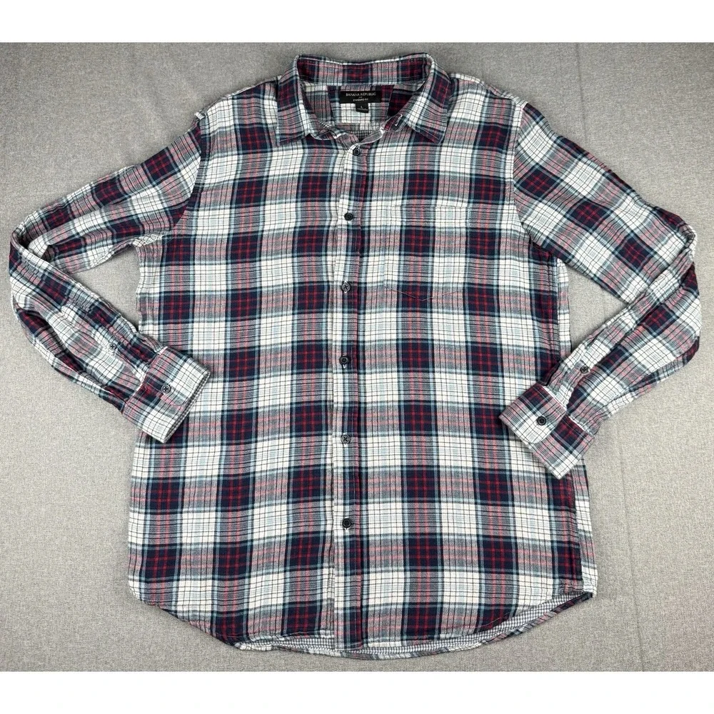Banana Republic Standard Fit Flannel Shirt Mens Large Plaid Button Down